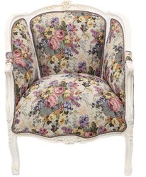 4251549320517 - Barock Lounge Sessel  Weiss   Blumenmuster 70 cm x H 100cm - Massivholz