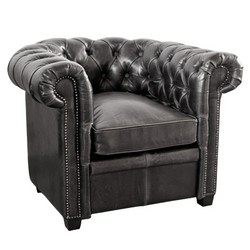 4251549320869 - Chesterfield Echtleder Sessel Schwarz aus Massivholz - Luxus WohnzimmermÃ¶bel