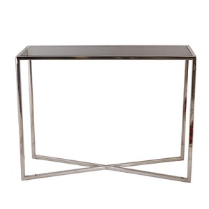 4251549321880 - Designer Konsole Silber 100 x 35 xH 75 cm - Konsolentisch mit schwarzer Glasplatte