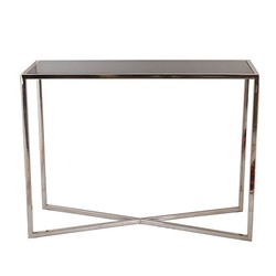 4251549321880 - Designer Konsole Silber 100 x 35 xH 75 cm - Konsolentisch mit schwarzer Glasplatte