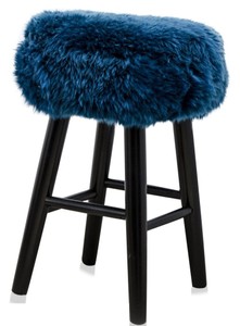 4251549322337 - Luxus Sitzhocker Blau   Schwarz Ã 40 x H 57 cm - Hocker mit Schafsfell