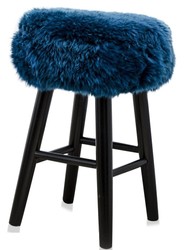 4251549322337 - Luxus Sitzhocker Blau   Schwarz Ã 40 x H 57 cm - Hocker mit Schafsfell