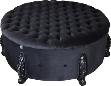 4251549322900 - riesiger Barock Rundhocker in Schwarz Schwarz Durchmesser 107 cm - Luxus Hotel MÃ¶bel - Limited Edition