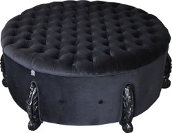 4251549322900 - riesiger Barock Rundhocker in Schwarz Schwarz Durchmesser 107 cm - Luxus Hotel MÃ¶bel - Limited Edition