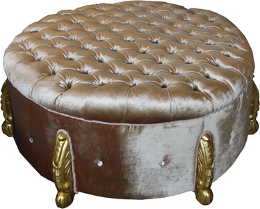 4251549323006 - riesiger Barock Rundhocker in Gold mit Bling Bling Glitzersteinen Durchmesser 107 cm - Luxus Hotel MÃ¶bel - Limited Edition
