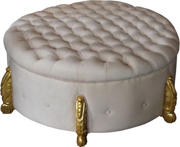 4251549323198 - riesiger Barock Rundhocker in Creme Gold Durchmesser 107 cm - Luxus Hotel MÃ¶bel - Limited Edition