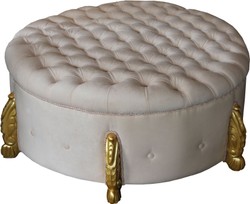 4251549323198 - riesiger Barock Rundhocker in Creme Gold Durchmesser 107 cm - Luxus Hotel MÃ¶bel - Limited Edition