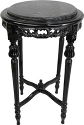 4251549323310 - Barock Beistelltisch Schwarz mit schwarzer Marmorplatte Rund 72 x 45 cm Antik Stil - Telefon Blumen Tisch