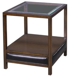 4251549324089 - Luxus Mahagoni Beistelltisch Braun   Schwarz 52 x 52 x H 64 cm - Wohnzimmer Beistelltisch mit Glasplatte und Schublade