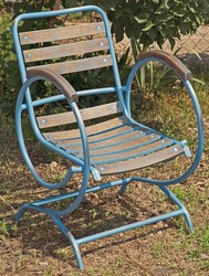 4251549324416 - Jugendstil Gartenstuhl mit Armlehnen Vintage Hellblau   Braun 60 x 45 x H 85 cm - Handgefertigte GartenmÃ¶bel