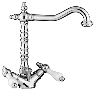 4251549324515 - Jugendstil Retro Waschtisch-Einlochbatterie Silber   WeiÃ H 265 cm - Waschbecken Armatur Made in Italy