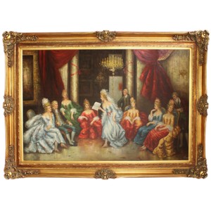 4251549324799 - Riesiges Handgemaltes Barock Ãl GemÃ¤lde Literaturabend Gold Prunk Rahmen 225 x 165 x 10 cm - Massives Material