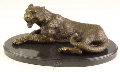 4251549325178 - Luxus Bronzefigur   Skulptur Leopard auf Marmorsockel 284 x 165 x H 114 cm - Wohnzimmer Dekoration bronze