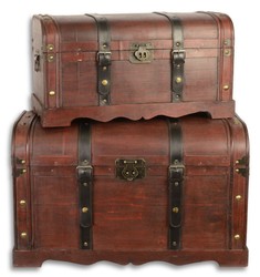 4251549325703 - Art Deco Holztruhen 2er Set Rotbraun   Schwarz - Deko Holzkisten