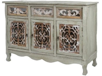 4251549325871 - Landhausstil Kommode mit 3 TÃ¼ren und 3 Schubladen Antik Grau   Antik Braun 120 x 40 x H 79 cm - Handgefertigte Anrichte im Landhausstil