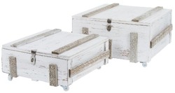 4251549325956 - Landhausstil Shabby Chic Holztruhen 2er Set Antik WeiÃ - Wohnzimmer Deko