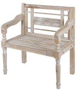 4251549325987 - Landhausstil Sitzbank mit Armlehnen Antik WeiÃ   Naturfarben 71 x 42 x H 85 cm - Shabby Chic Deko MÃ¶bel