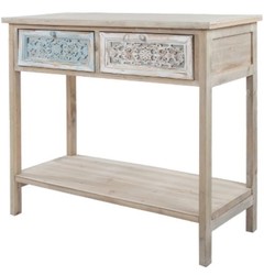 4251549325994 - Landhausstil Konsole Antik WeiÃ   Naturfarben 85 x 37 x H 77 cm - Handgefertigter Shabby Chic Konsolentisch mit 2 Schubladen