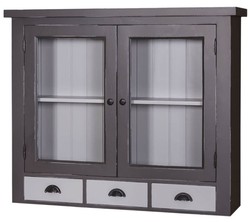 4251549326434 - Landhausstil KÃ¼chenhÃ¤ngeschrank Antik Grau   Hellgrau 192 x 31 x H 65 cm - Landhausstil KÃ¼chenschrank mit 2 GlastÃ¼ren und 3 Schubladen