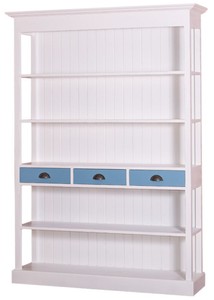 4251549326458 - Landhausstil Regalschrank WeiÃ   Blau 140 x 39 x H 197 cm - Landhausstil Schrank mit 3 Schubladen