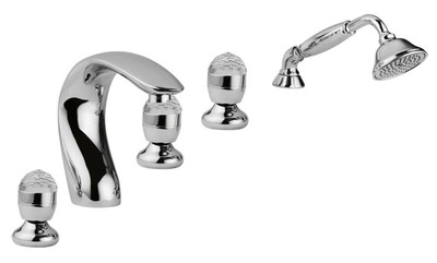 4251549326908 - Luxus Badewannen Armaturen Set 5-Loch Kombination Silber - Badezimmer Badewannenarmaturen mit Swarovski Kristallglas