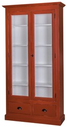 4251549327042 - Landhausstil Wohnzimmer Vitrinenschrank Antik Rot   WeiÃ 109 x 39 x H 210 cm - Wohnzimmerschrank mit 2 GlastÃ¼ren und 2 Schubladen