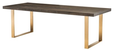 4251549327059 - Luxus Edelstahl Esstisch mit Eichenfurnier Tischplatte Dunkelbraun   Messing 230 x 100 x H 755 cm - Luxus QualitÃ¤t