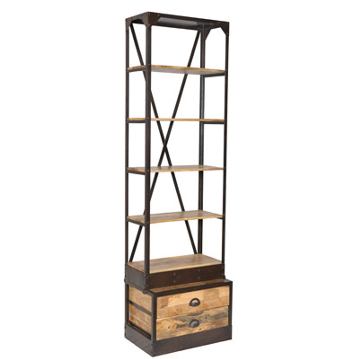 Libreria Casa Padrino aspetto naturale anticato 60 x 40 x H.210 cm -  Scaffale, libreria