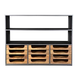 4251549327462 - Designer Buffetschrank mit Schubladen Natur   Graubraun 145 x 46 x 112 cm  - Hotel MÃ¶bel