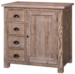 4251549327493 - Landhausstil KÃ¼chenschrank Naturfarben 92 x 65 x H 90 cm - KÃ¼chen Unterschrank mit TÃ¼r und 4 Schubladen