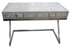 4251549327578 - Designer Schreibtisch mit 2 Schubladen Silber   WeiÃ 110 x 50 x H 75 cm - DesignermÃ¶bel