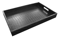 4251549327592 - Luxus Tablett   Serviertablett Schwarz Kroko-Optik 55 x 35 x H 6 cm - Gastronomie Accessoires