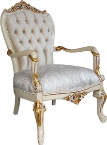4251549327622 - Barock Luxus Salon Sessel mit Bling Bling Glitzersteinen Creme   Elfenbein   Gold - Luxus Hotel MÃ¶bel - Made in Italy