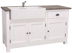 4251549327653 - Landhausstil SpÃ¼lenschrank WeiÃ   Schwarz 155 x 65 x H 90 cm - SpÃ¼ltisch   KÃ¼chenschrank mit 3 TÃ¼ren und Schublade