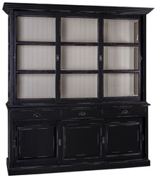 4251549328704 - Landhausstil KÃ¼chenschrank Antik Schwarz   WeiÃ 206 x 53 x H 219 cm - 2 Teiliger KÃ¼chenschrank mit 6 SchiebetÃ¼ren und 3 Schubladen