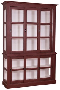 4251549328988 - Landhausstil Vitrinenschrank Antik Bordeauxrot   WeiÃ 151 x 47 x H 220 cm - Wohnzimmerschrank mit 6 SchiebetÃ¼ren