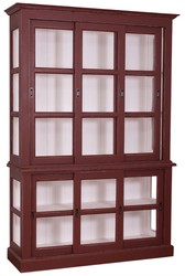 4251549328988 - Landhausstil Vitrinenschrank Antik Bordeauxrot   WeiÃ 151 x 47 x H 220 cm - Wohnzimmerschrank mit 6 SchiebetÃ¼ren