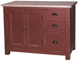 4251549329152 - Landhausstil Shabby Chic KÃ¼chenschrank Antik Bordeauxrot   Naturfarben 120 x 65 x H 90 cm - KÃ¼chen Unterschrank mit 2 TÃ¼ren und 3 Schubladen