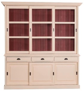 4251549329558 - Landhausstil KÃ¼chenschrank Antik Cremefarben   Rot 206 x 53 x H 219 cm - 2 Teiliger KÃ¼chenschrank mit 6 SchiebetÃ¼ren und 3 Schubladen