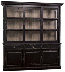 4251549329565 - Landhausstil KÃ¼chenschrank Antik Schwarz   Braun 206 x 53 x H 219 cm - 2 Teiliger KÃ¼chenschrank mit 6 SchiebetÃ¼ren und 3 Schubladen