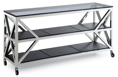 4251549329602 - Luxus Konsolentisch Silber   Schwarz 150 x 45 x H 75 cm - Wohnzimmer Konsole mit Rollen
