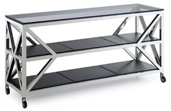 4251549329602 - Luxus Konsolentisch Silber   Schwarz 150 x 45 x H 75 cm - Wohnzimmer Konsole mit Rollen