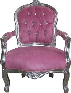 4251549330134 - Barock Kinder Stuhl Rosa   Silber mit Bling Bling Glitzersteinen - KindermÃ¶bel