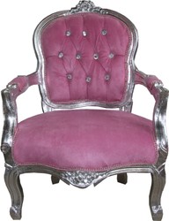 4251549330134 - Barock Kinder Stuhl Rosa   Silber mit Bling Bling Glitzersteinen - KindermÃ¶bel