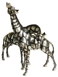 4251549330356 - Giraffen Bronzefiguren Set Silber   Schwarz 40 x 9 x H 52 cm - Luxus QualitÃ¤t