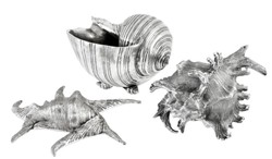 4251549330455 - Luxus Aluminium Muscheln Antik Silber - Deko 3er Set