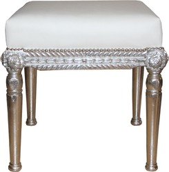 4251549331056 - Barock Antik Stil Sitzhocker in WeiÃ Silber B 56 cm H 54 cm - Barock Sitzhocker