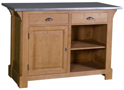 4251549331070 - Landhausstil Theke Naturfarben   Silber 140 x 68 x H 95 cm - Massivholz Thekentisch mit verzinkter Tischplatte