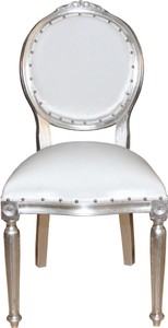 4251549331339 - Barock Medaillon Luxus Esszimmer Stuhl ohne Armlehnen in Weiss   Silber - Limited Edition
