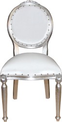 4251549331339 - Barock Medaillon Luxus Esszimmer Stuhl ohne Armlehnen in Weiss   Silber - Limited Edition
